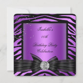 Elegant Zebra Paars Diamond Bow Birthday Party Kaart (Voorkant)