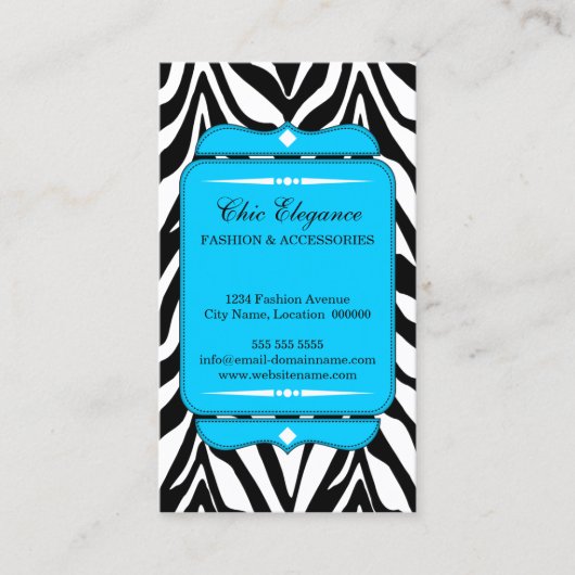 Elegant Zebra Print Aqua Blue Visitekaartje (Voorkant)