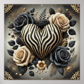 Elegant Zebra Print Hart & Rozen Poster (Voorkant)