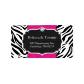 Elegant Zebra Print Hot Pink Weddenschap Baby show Etiket (Voorkant)