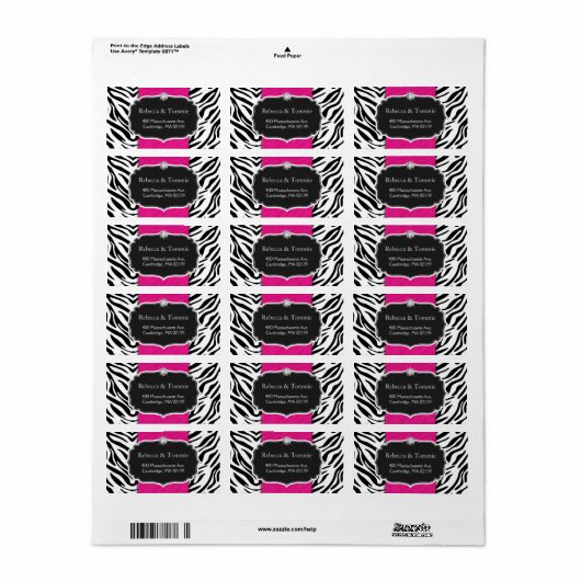 Elegant Zebra Print Hot Pink Weddenschap Baby show Etiket (Full Sheet)