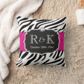 Elegant Zebra Print Hot Pink Weddenschap Initialen Kussen (Deken)
