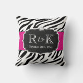 Elegant Zebra Print Hot Pink Weddenschap Initialen Kussen (Achterkant)