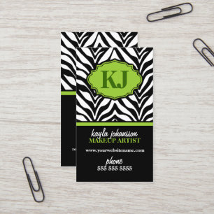 Elegant Zebra Print Monogram Visitekaartje