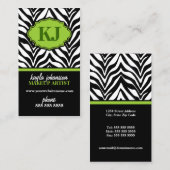 Elegant Zebra Print Monogram Visitekaartje (Voorkant / Achterkant)