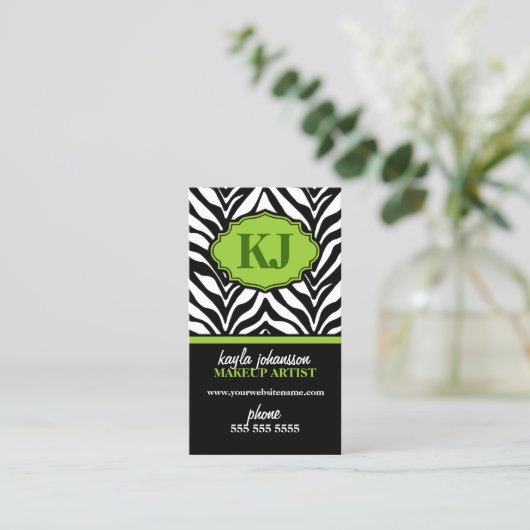 Elegant Zebra Print Monogram Visitekaartje (Staand voorkant)
