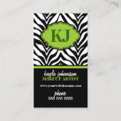 Elegant Zebra Print Monogram Visitekaartje (Voorkant)