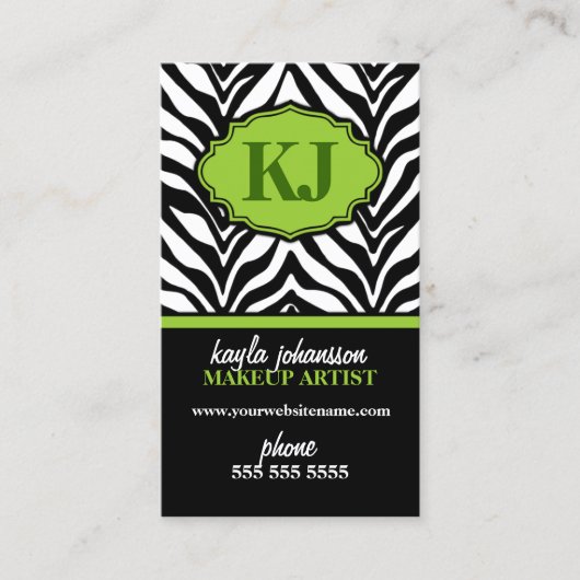 Elegant Zebra Print Monogram Visitekaartje (Voorkant)