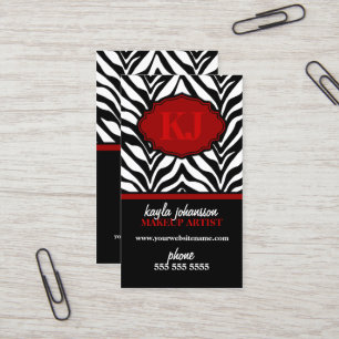 Elegant Zebra Print Monogram Visitekaartjes