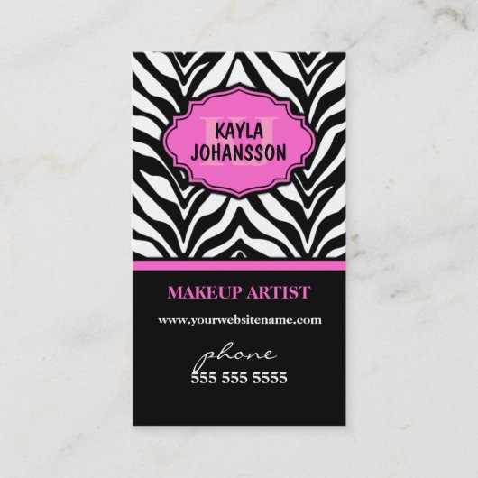 Elegant Zebra Print Monogram Visitekaartjes (Voorkant)