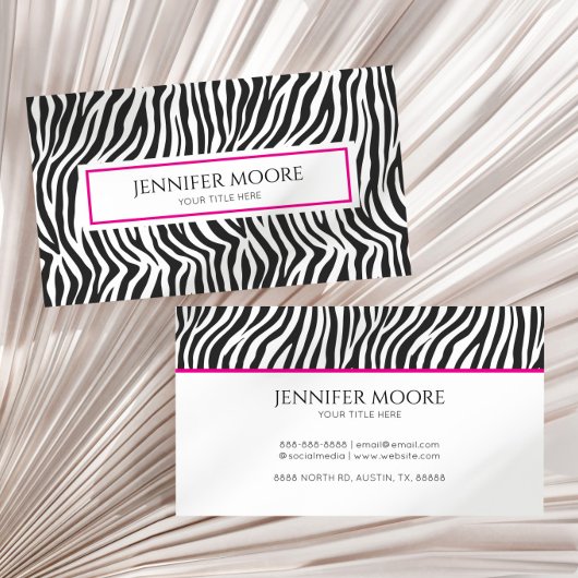 Elegant Zebra Print Pink Black White Custom  Visitekaartje