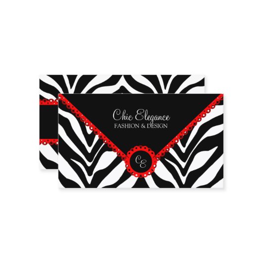 Elegant Zebra Print & Red Lace Visitekaartje (Voorkant / Achterkant in situ)