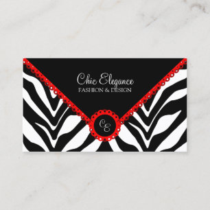 Elegant Zebra Print & Red Lace Visitekaartje