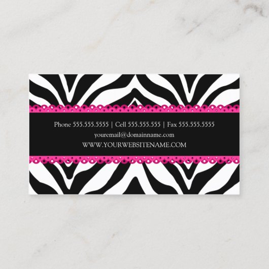 Elegant Zebra Print & Roze kant Visitekaartje (Achterkant)