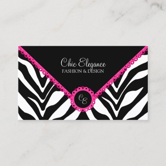 Elegant Zebra Print & Roze kant Visitekaartje (Voorkant)
