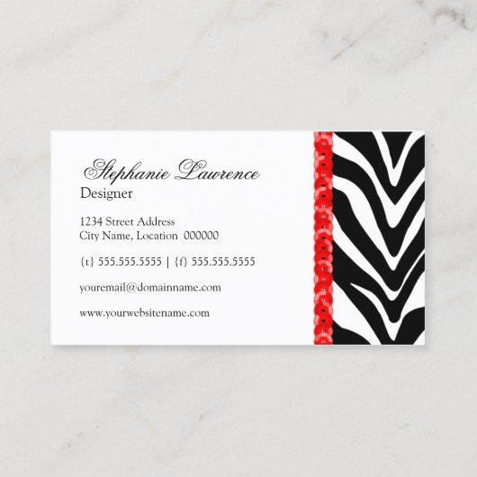 Elegant Zebra Print & Sequins look Visitekaartje (Achterkant)