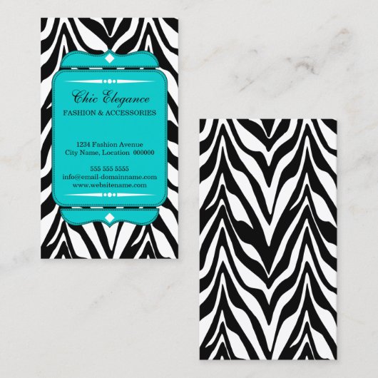 Elegant Zebra Print Turquoise Visitekaartje (Voorkant / Achterkant)