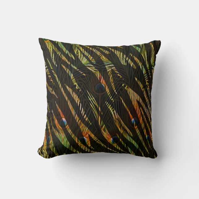 Elegant Zebra Stripe Animal Print Peacock Feathers Kussen (Voorkant)