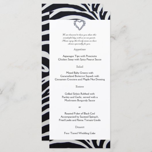 Elegant Zebra Stripe Wedding Menu (Voorkant / Achterkant)