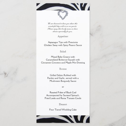 Elegant Zebra Stripe Wedding Menu (Voorkant)