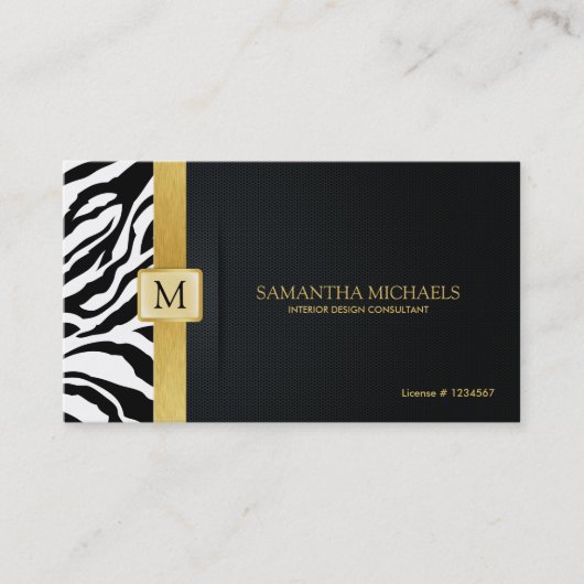 Elegant Zebra Stripes met zwart en goud Visitekaartje (Voorkant)
