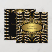 Elegant Zebra Wild Gold Black Birthday Party Kaart (Voorkant / Achterkant)