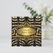 Elegant Zebra Wild Gold Black Birthday Party Kaart (Staand voorkant)