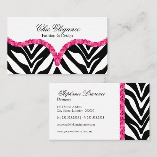 Elegant zebraprint sequin-look visitekaartje (Voorkant / Achterkant)