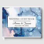 *~* Elegant Zee Blauw Roze Waterverf Paint Wedding Gastenboek (Voorkant)