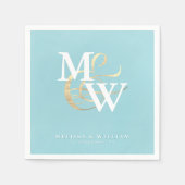 Elegant Zee Glas Blauwgroen Monogram Huwelijk Servet (Voorkant)