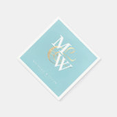 Elegant Zee Glas Blauwgroen Monogram Huwelijk Servet (Hoek)