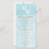 Elegant Zee Glas Blauwgroen Monogram Trouwprogramm (Voorkant)