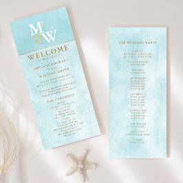 Elegant Zee Glas Blauwgroen Monogram Trouwprogramm