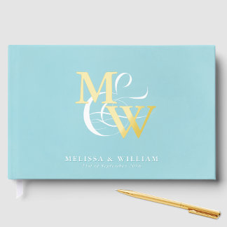 Elegant Zee Glas Blauwgroen Trouwgoud Gastenboek