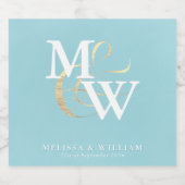 Elegant Zee Glas Blauwgroen Wit Monogram Huwelijk Likeurfles Etiket (Enkel label)