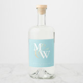 Elegant Zee Glas Blauwgroen Wit Monogram Huwelijk Likeurfles Etiket (Voorkant)