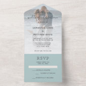 Elegant Zee Glass Dusty Blue Photo Beach Weddensch All In One Uitnodiging (Binnen)