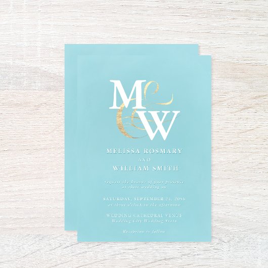 Elegant Zee Glass Monogram Gold Ampersand Wedding Kaart