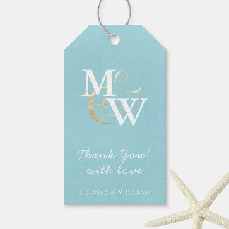 Elegant Zee Glass Monogram Huwelijksgunst Dank u Cadeaulabel