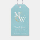 Elegant Zee Glass Monogram Huwelijksgunst Dank u Cadeaulabel (Voorkant)