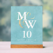 Elegant Zee Glass Monogram Trouwtafel Nummer Acryl Bord (Neutraal)