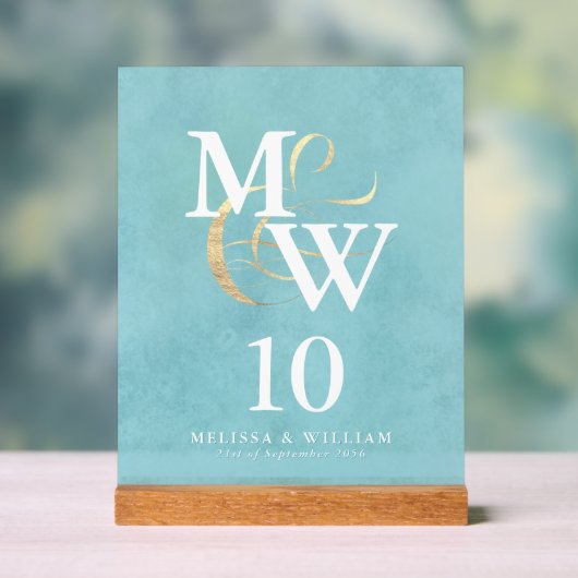 Elegant Zee Glass Monogram Trouwtafel Nummer Acryl Bord (Neutraal)