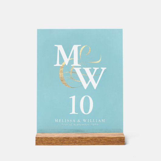 Elegant Zee Glass Monogram Trouwtafel Nummer Acryl Bord (Voorkant)