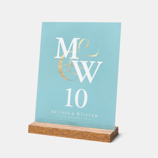 Elegant Zee Glass Monogram Trouwtafel Nummer Acryl Bord (Hoek)