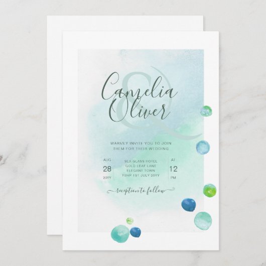 Elegant Zee Glass Waterverf Boho Wedding Invitati Kaart (Voorkant / Achterkant)