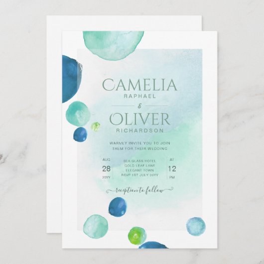 Elegant Zee Glass Waterverf Boho Wedding Invitati Kaart (Voorkant / Achterkant)