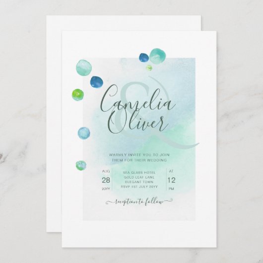 Elegant Zee Glass Waterverf Boho Wedding Invitati Kaart (Voorkant / Achterkant)