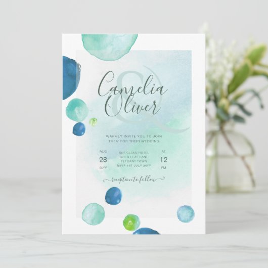 Elegant Zee Glass Waterverf Boho Wedding Kaart (Staand voorkant)