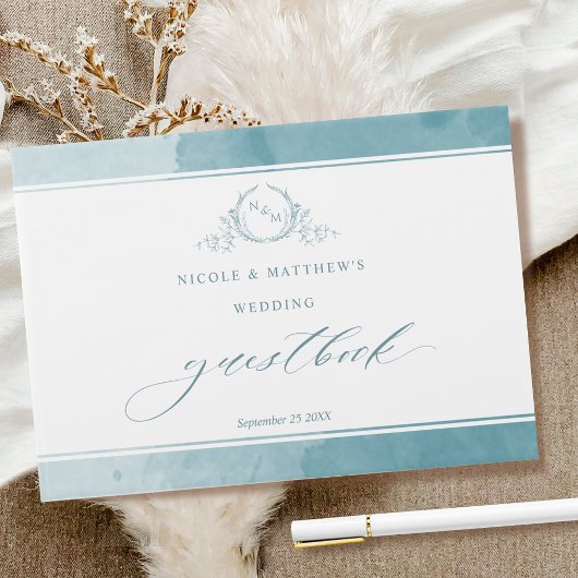 Elegant Zee Glass Waterverf Monogram Weddenschap Gastenboek