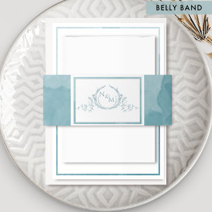 Elegant Zee Glass Waterverf, Monogram Weddenschap Uitnodigingen Wikkel